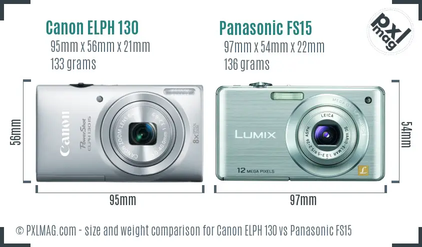 Canon ELPH 130 vs Panasonic FS15 size comparison