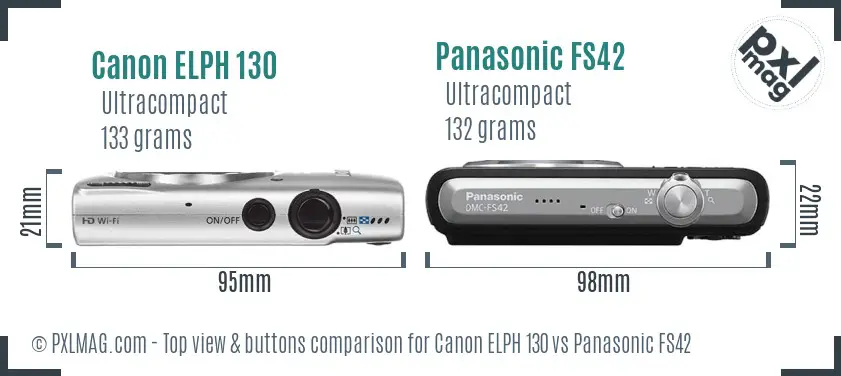 Canon ELPH 130 vs Panasonic FS42 top view buttons comparison