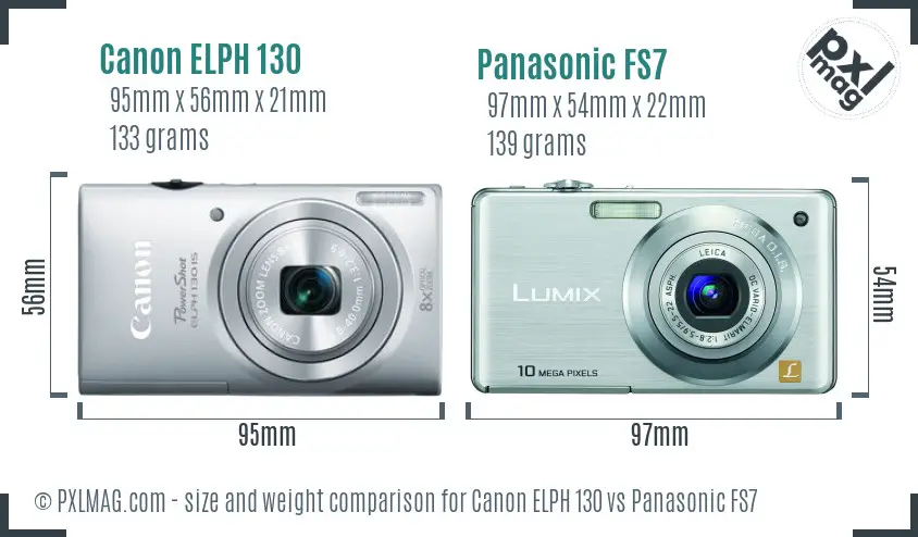 Canon ELPH 130 vs Panasonic FS7 size comparison