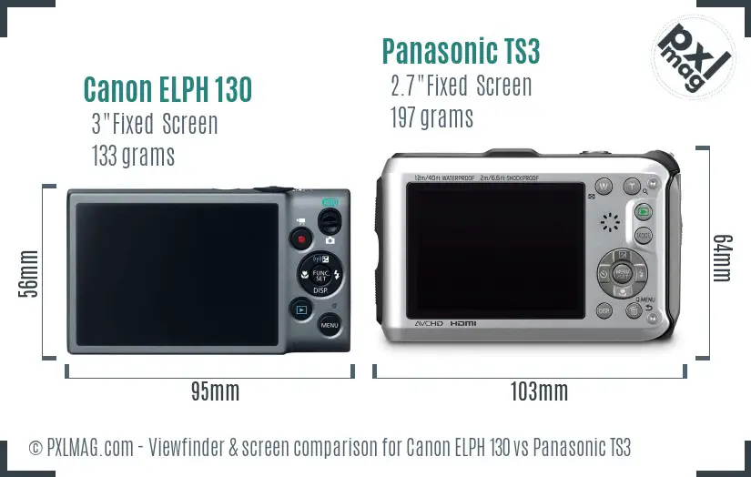 Canon ELPH 130 vs Panasonic TS3 Screen and Viewfinder comparison