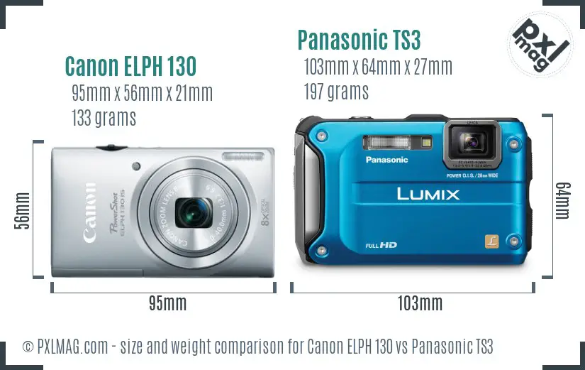 Canon ELPH 130 vs Panasonic TS3 size comparison