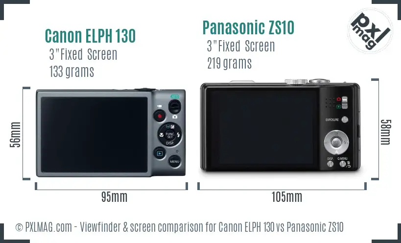 Canon ELPH 130 vs Panasonic ZS10 Screen and Viewfinder comparison