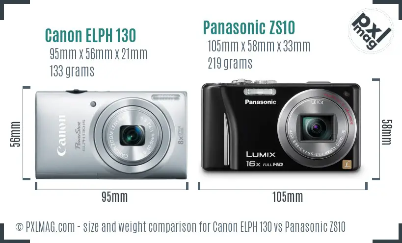 Canon ELPH 130 vs Panasonic ZS10 size comparison