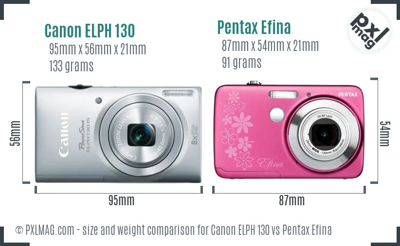 Canon ELPH 130 vs Pentax Efina size comparison