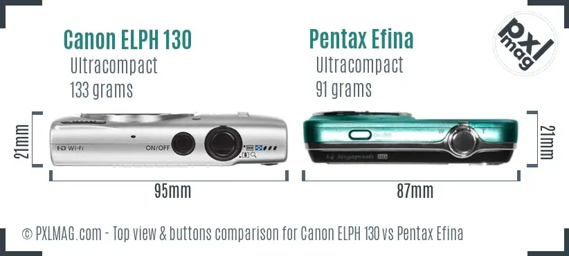 Canon ELPH 130 vs Pentax Efina top view buttons comparison