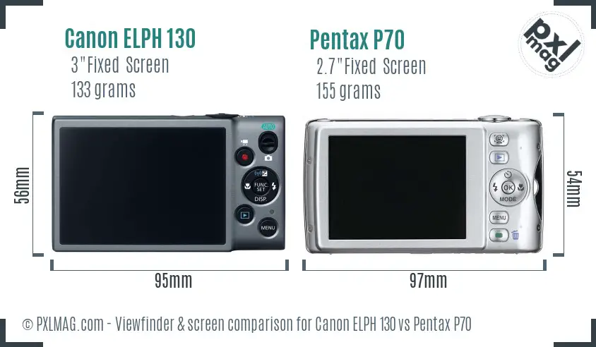 Canon ELPH 130 vs Pentax P70 Screen and Viewfinder comparison