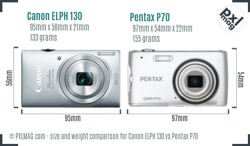 Canon ELPH 130 vs Pentax P70 size comparison