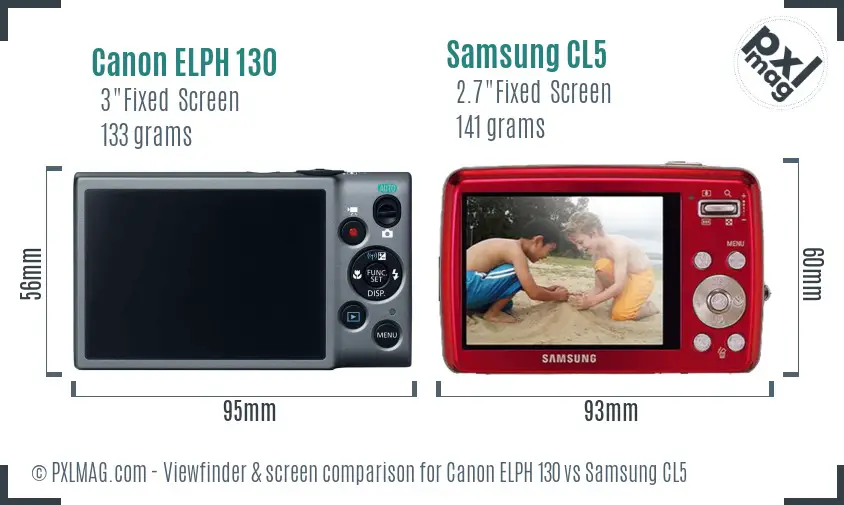 Canon ELPH 130 vs Samsung CL5 Screen and Viewfinder comparison