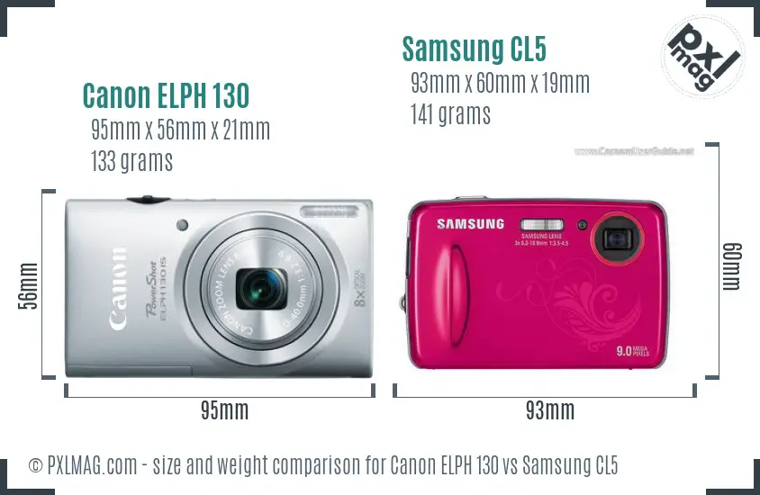 Canon ELPH 130 vs Samsung CL5 size comparison