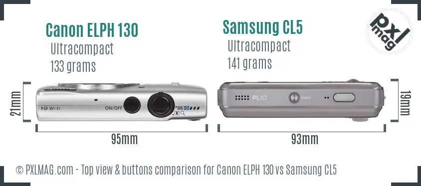 Canon ELPH 130 vs Samsung CL5 top view buttons comparison