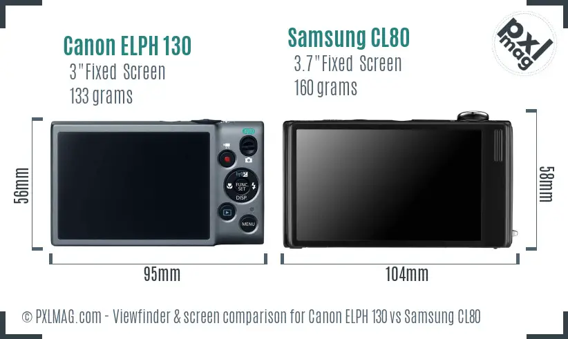 Canon ELPH 130 vs Samsung CL80 Screen and Viewfinder comparison