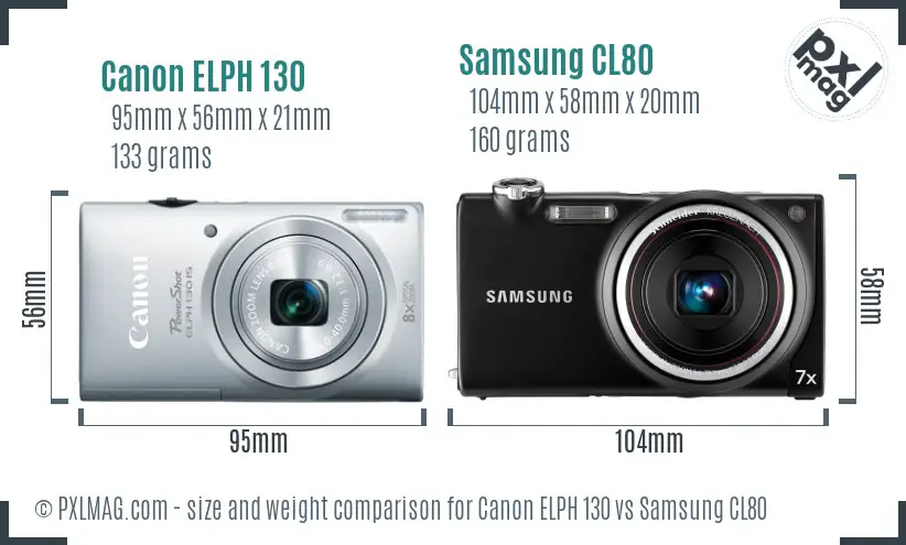 Canon ELPH 130 vs Samsung CL80 size comparison