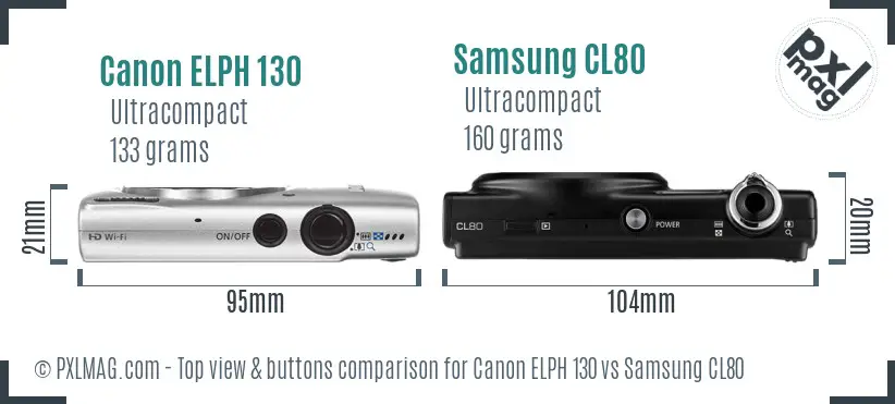 Canon ELPH 130 vs Samsung CL80 top view buttons comparison