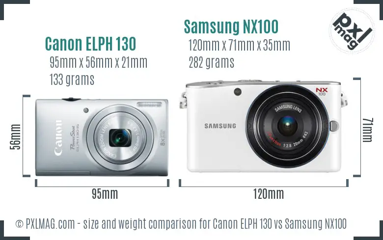 Canon ELPH 130 vs Samsung NX100 size comparison