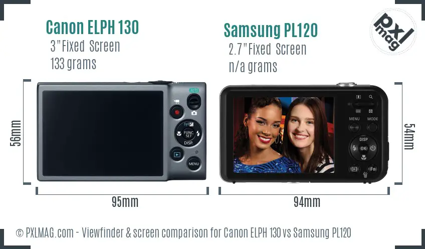 Canon ELPH 130 vs Samsung PL120 Screen and Viewfinder comparison