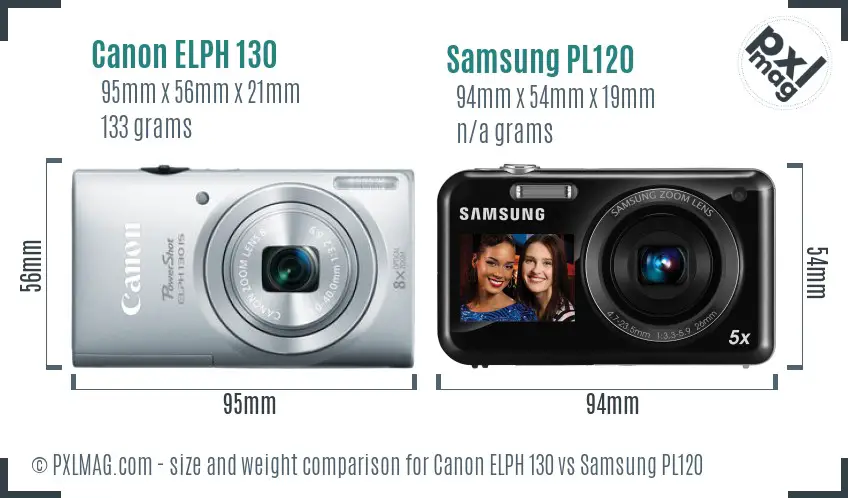 Canon ELPH 130 vs Samsung PL120 size comparison