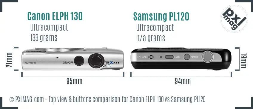 Canon ELPH 130 vs Samsung PL120 top view buttons comparison