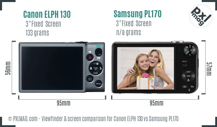 Canon ELPH 130 vs Samsung PL170 Screen and Viewfinder comparison