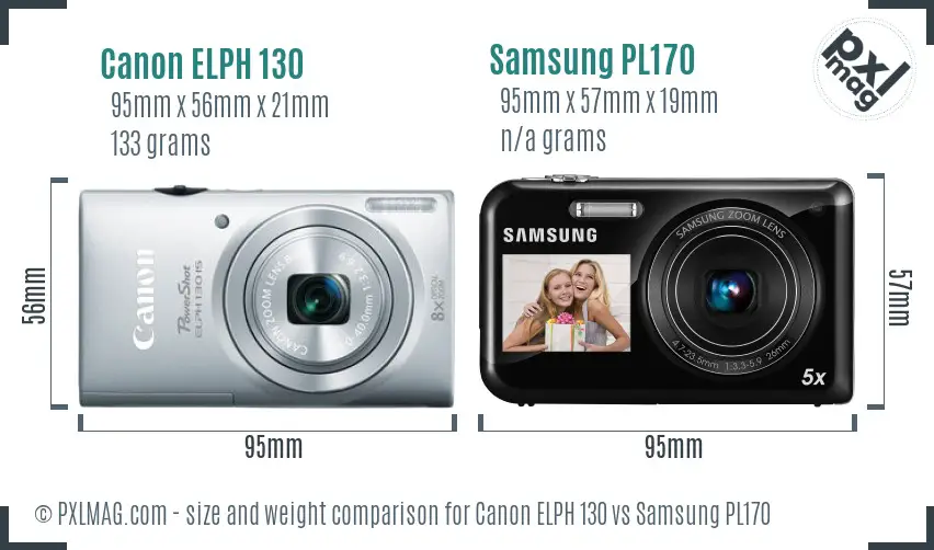Canon ELPH 130 vs Samsung PL170 size comparison