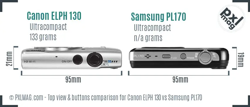 Canon ELPH 130 vs Samsung PL170 top view buttons comparison
