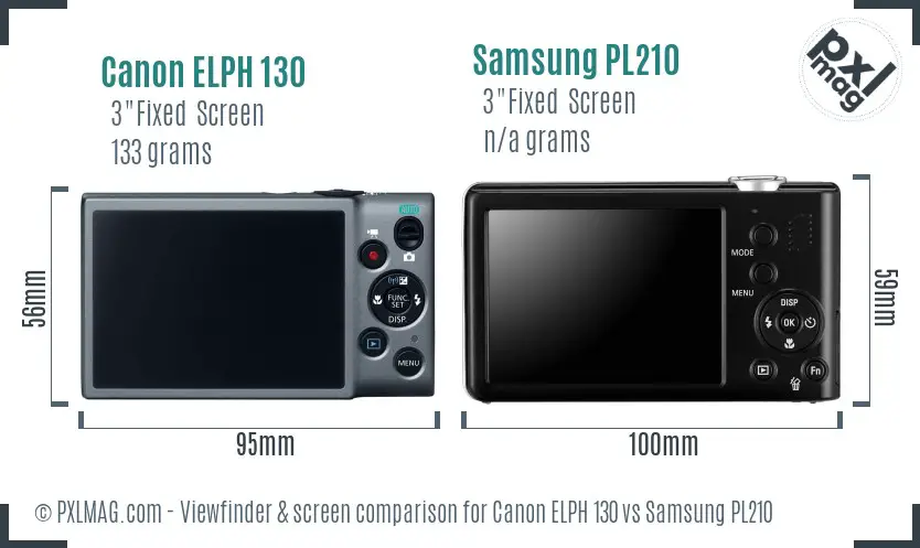 Canon ELPH 130 vs Samsung PL210 Screen and Viewfinder comparison