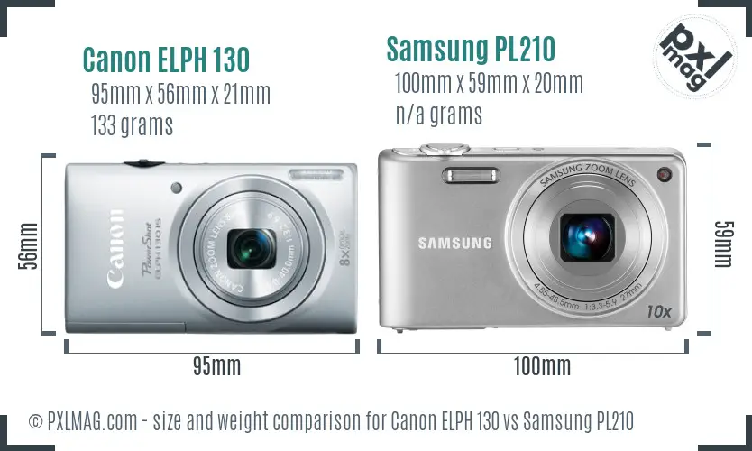 Canon ELPH 130 vs Samsung PL210 size comparison