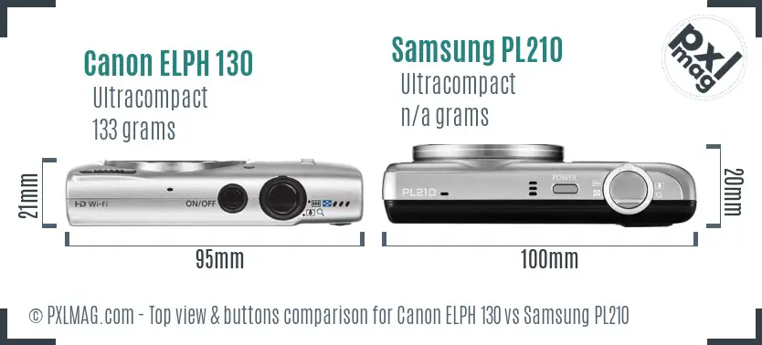 Canon ELPH 130 vs Samsung PL210 top view buttons comparison