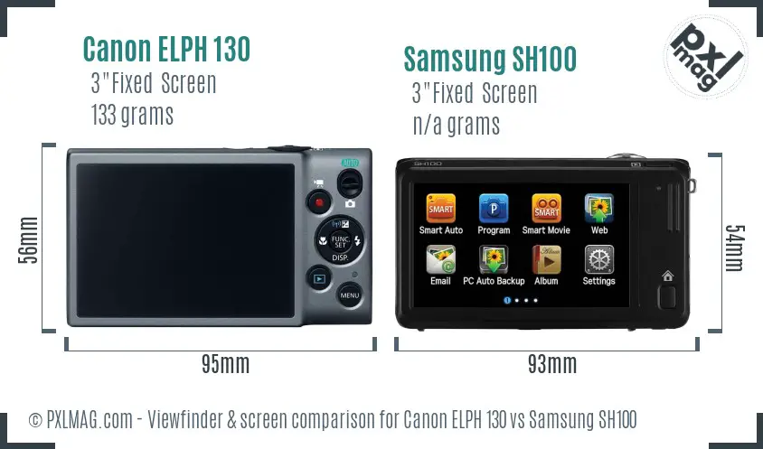 Canon ELPH 130 vs Samsung SH100 Screen and Viewfinder comparison Canon ELPH 130 vs Samsung SH100 Screen and Viewfinder comparison
