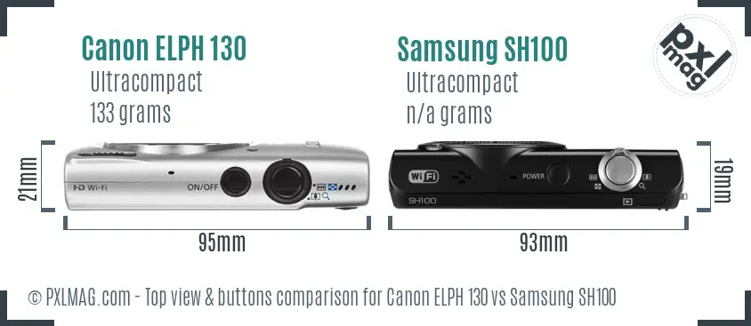 Canon ELPH 130 vs Samsung SH100 top view buttons comparison Canon ELPH 130 vs Samsung SH100 top view buttons comparison