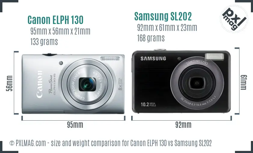 Canon ELPH 130 vs Samsung SL202 size comparison