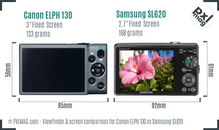 Canon ELPH 130 vs Samsung SL620 Screen and Viewfinder comparison Canon ELPH 130 vs Samsung SL620 Screen and Viewfinder comparison