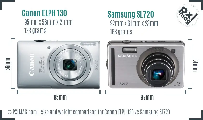 Canon ELPH 130 vs Samsung SL720 size comparison