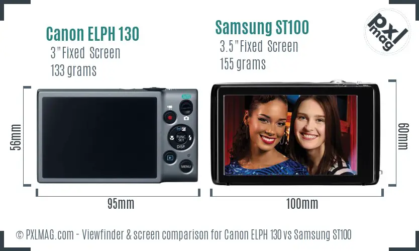 Canon ELPH 130 vs Samsung ST100 Screen and Viewfinder comparison