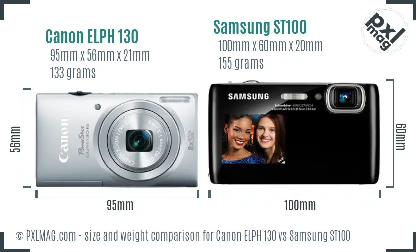 Canon ELPH 130 vs Samsung ST100 size comparison