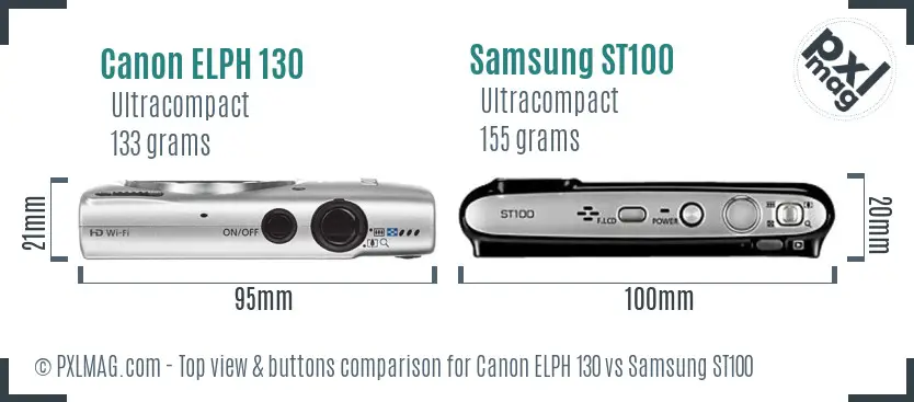 Canon ELPH 130 vs Samsung ST100 top view buttons comparison