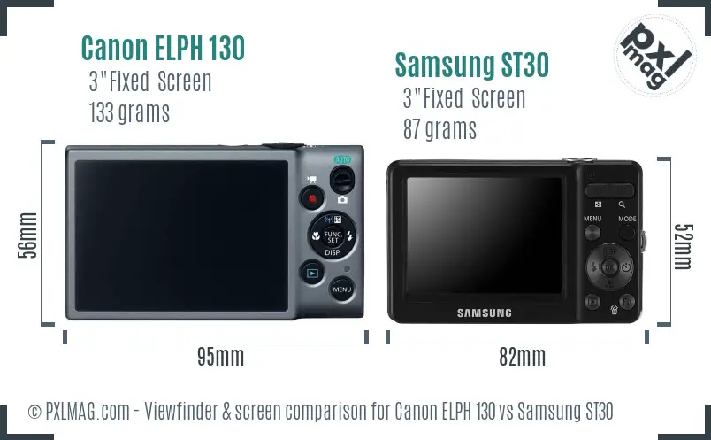 Canon ELPH 130 vs Samsung ST30 Screen and Viewfinder comparison