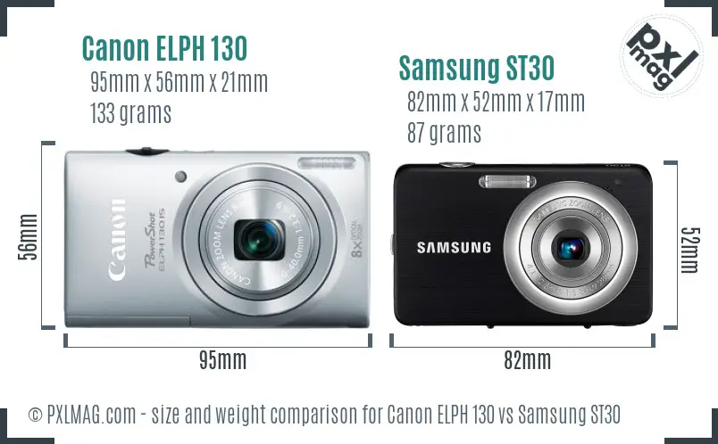 Canon ELPH 130 vs Samsung ST30 size comparison