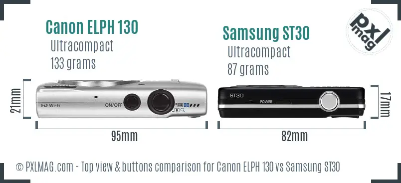 Canon ELPH 130 vs Samsung ST30 top view buttons comparison