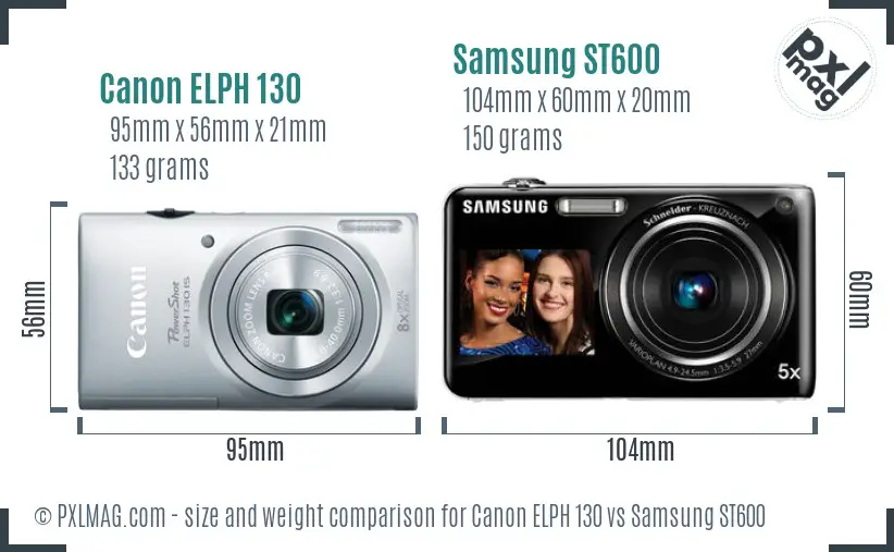Canon ELPH 130 vs Samsung ST600 size comparison