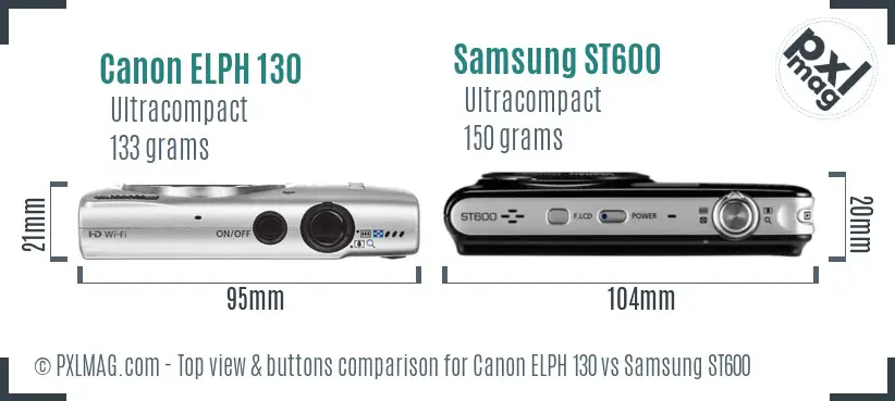 Canon ELPH 130 vs Samsung ST600 top view buttons comparison