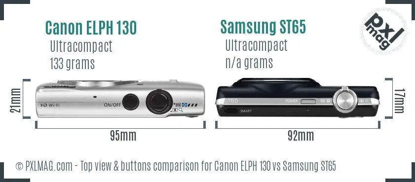Canon ELPH 130 vs Samsung ST65 top view buttons comparison