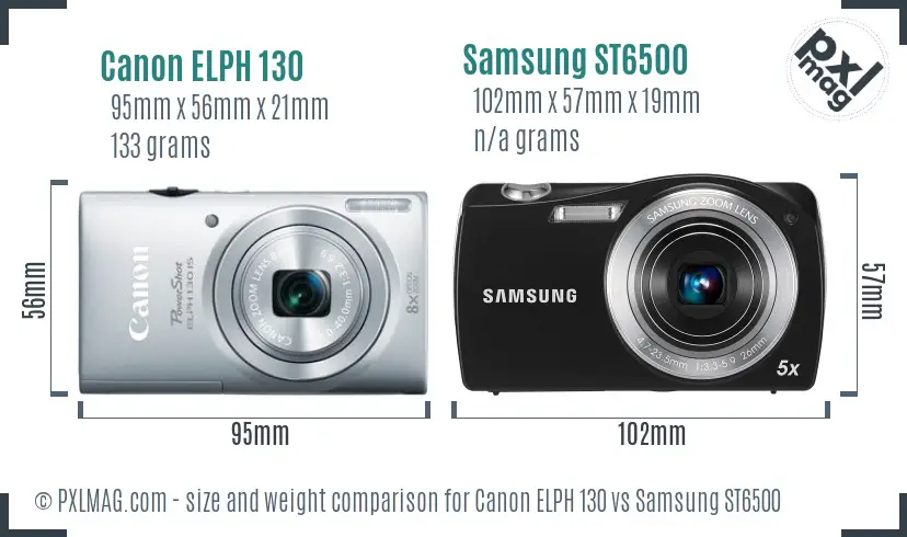 Canon ELPH 130 vs Samsung ST6500 size comparison