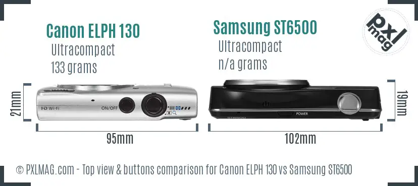 Canon ELPH 130 vs Samsung ST6500 top view buttons comparison