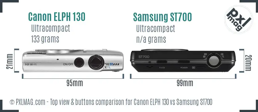 Canon ELPH 130 vs Samsung ST700 top view buttons comparison Canon ELPH 130 vs Samsung ST700 top view buttons comparison