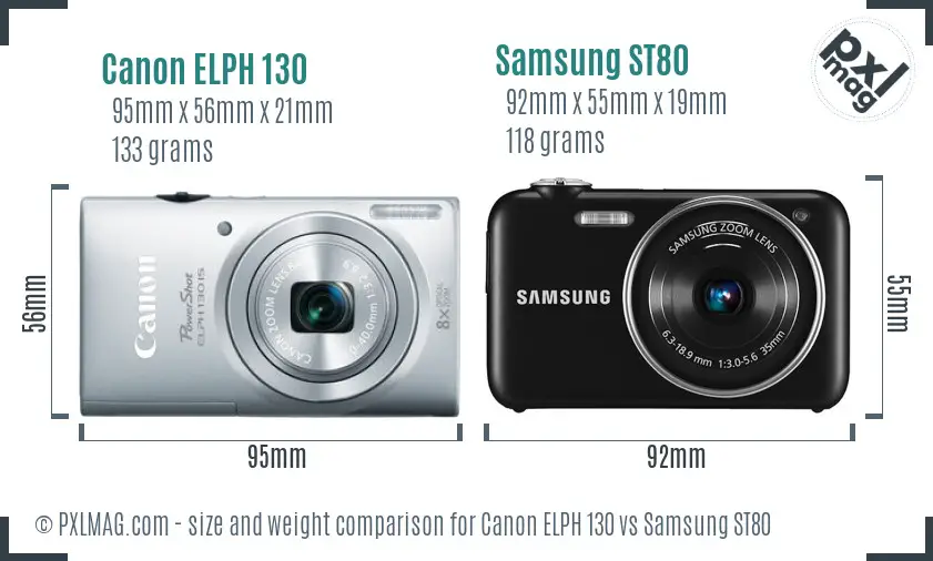 Canon ELPH 130 vs Samsung ST80 size comparison Canon ELPH 130 vs Samsung ST80 size comparison