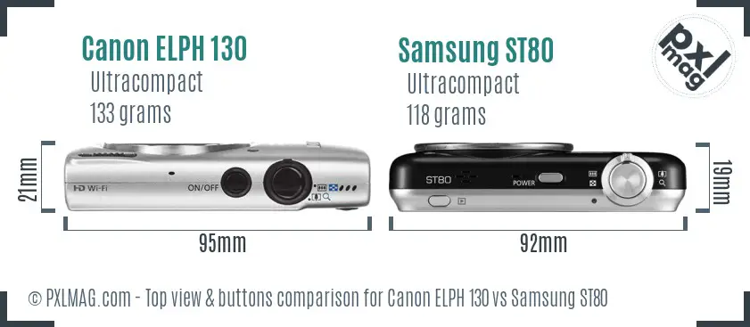 Canon ELPH 130 vs Samsung ST80 top view buttons comparison Canon ELPH 130 vs Samsung ST80 top view buttons comparison
