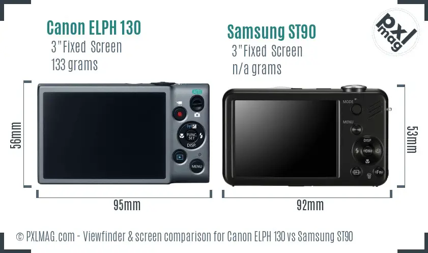 Canon ELPH 130 vs Samsung ST90 Screen and Viewfinder comparison