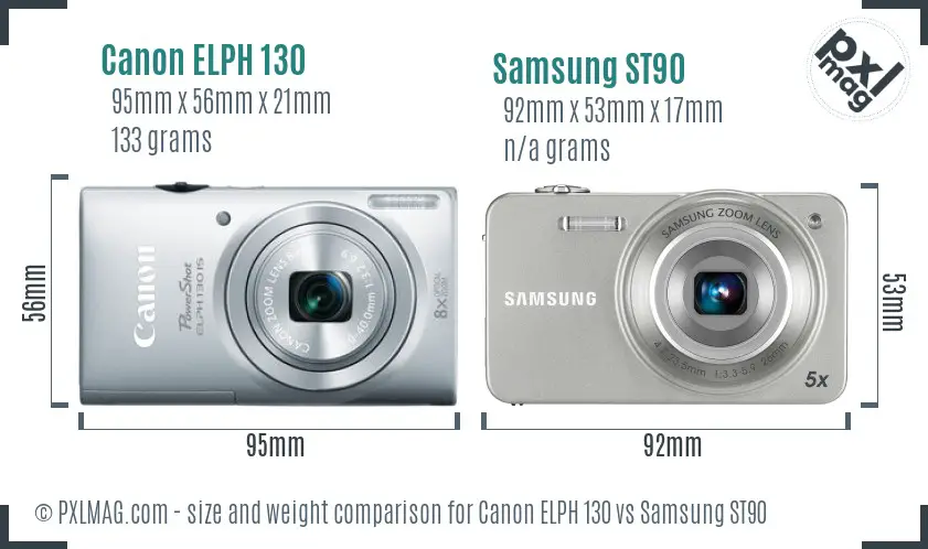 Canon ELPH 130 vs Samsung ST90 size comparison