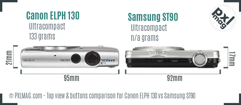 Canon ELPH 130 vs Samsung ST90 top view buttons comparison