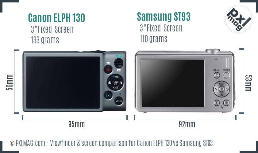 Canon ELPH 130 vs Samsung ST93 Screen and Viewfinder comparison